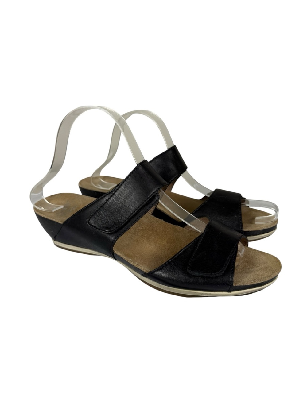 Dansko Vienna Black Leather Slip On Adjustable Wedge Slide Sandals Sz 40